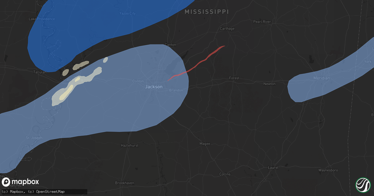 Hail map in Brandon, MS on December 28, 2024