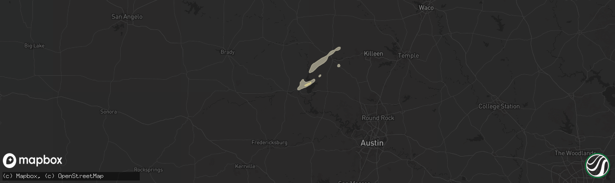 Hail map in Buchanan Dam, TX on December 28, 2024