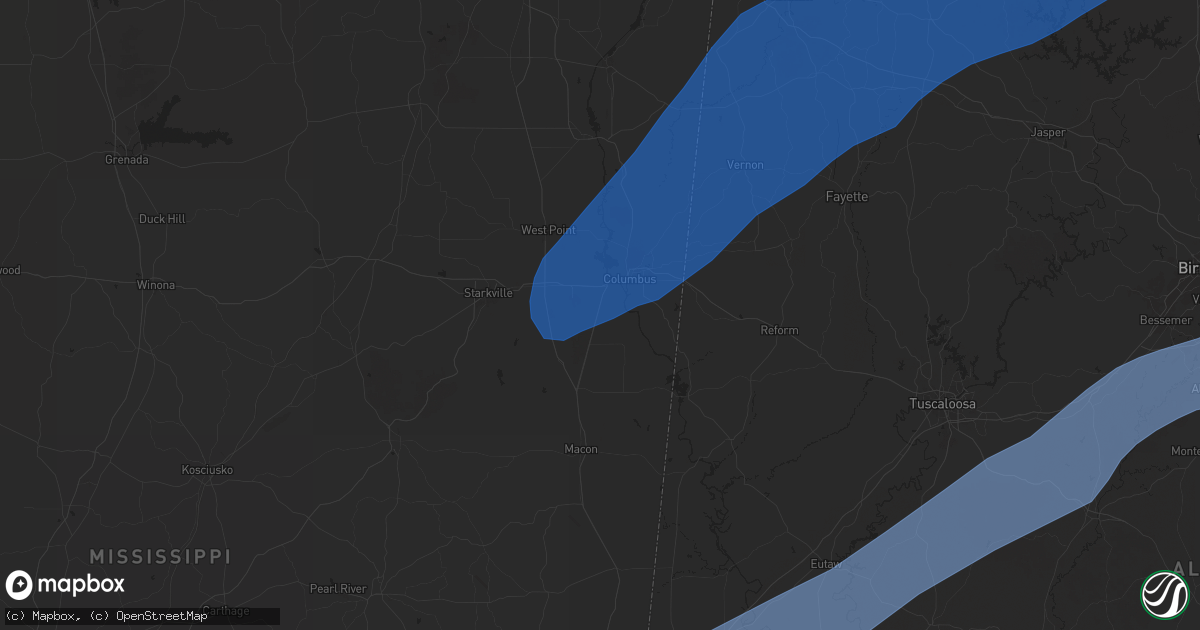 Hail map in Columbus, MS on December 28, 2024