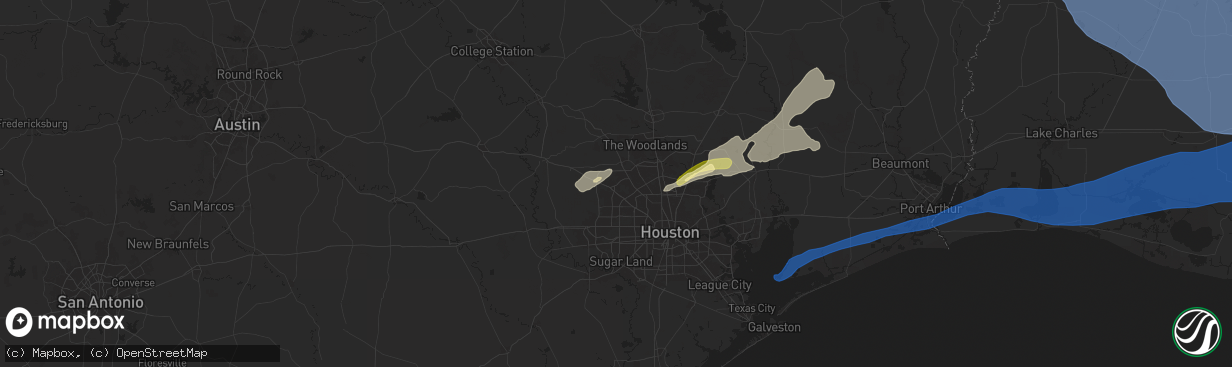 Hail map in Cypress, TX on December 28, 2024