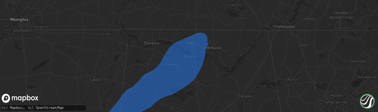 Hail map in Decatur, AL on December 28, 2024