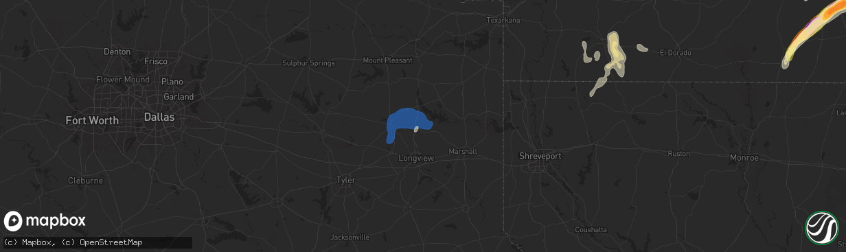 Hail map in Diana, TX on December 28, 2024