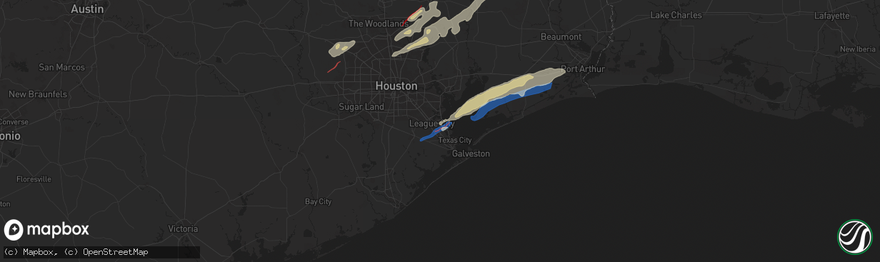 Hail map in Dickinson, TX on December 28, 2024