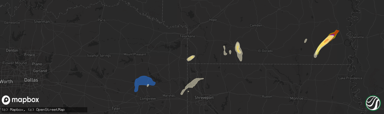 Hail map in Doddridge, AR on December 28, 2024