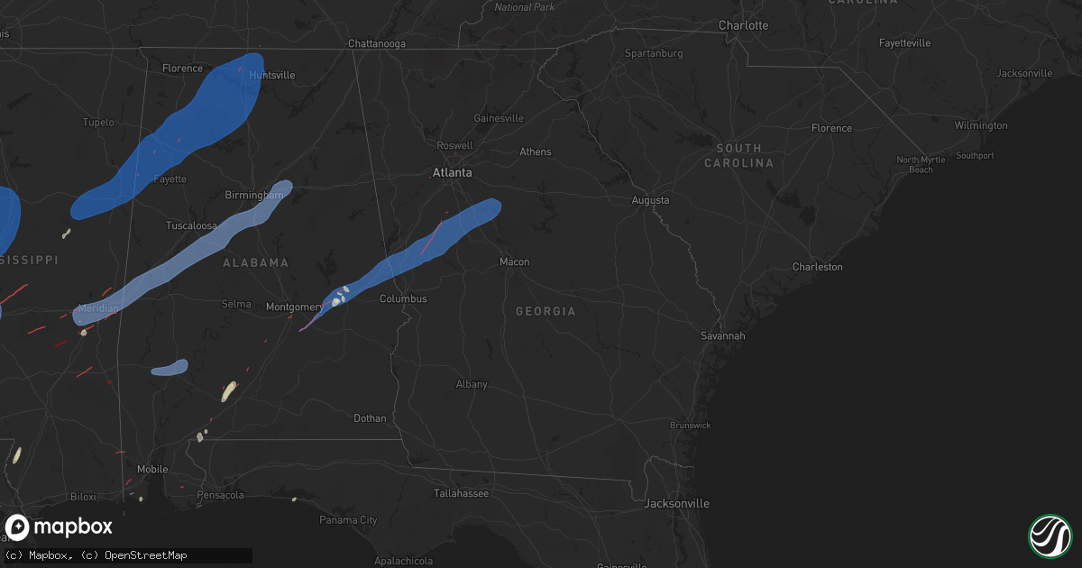 Hail map in Georgia on December 28, 2024
