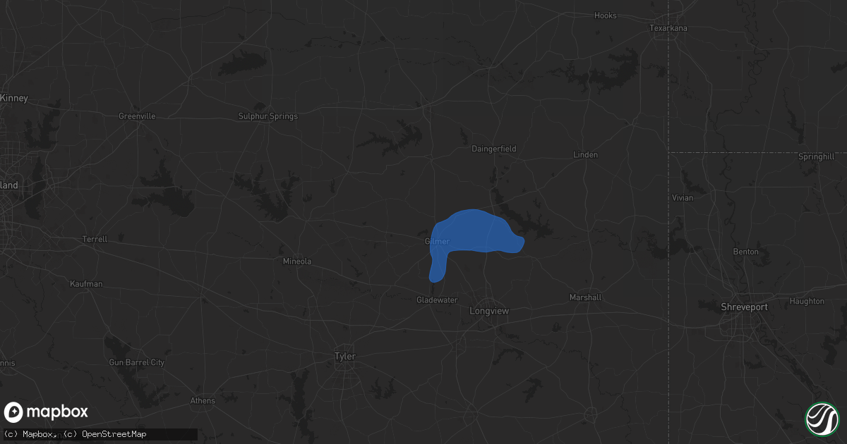 Hail map in Gilmer, TX on December 28, 2024