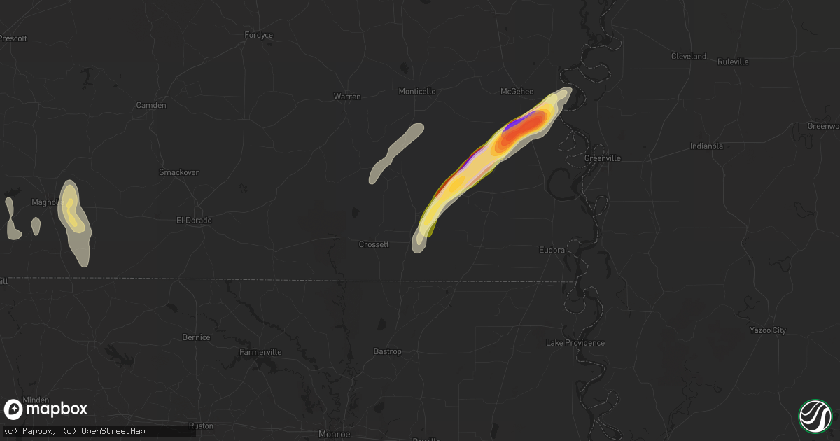 Hail map in Hamburg, AR on December 28, 2024