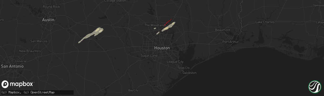 Hail map in Houston, TX on December 28, 2024