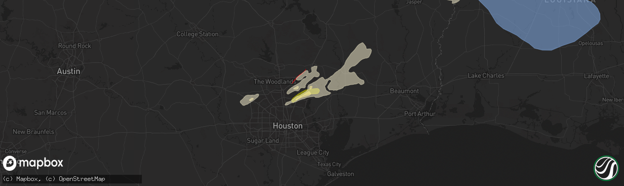 Hail map in Huffman, TX on December 28, 2024