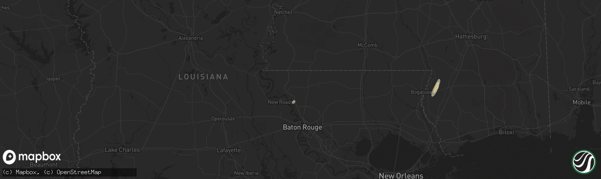 Hail map in Jackson, LA on December 28, 2024