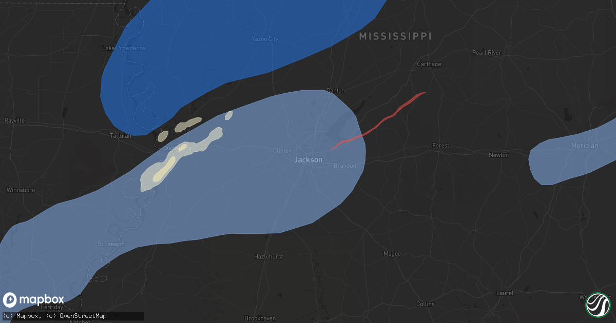 Hail map in Jackson, MS on December 28, 2024