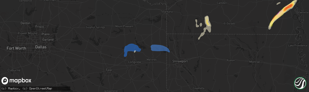 Hail map in Jefferson, TX on December 28, 2024