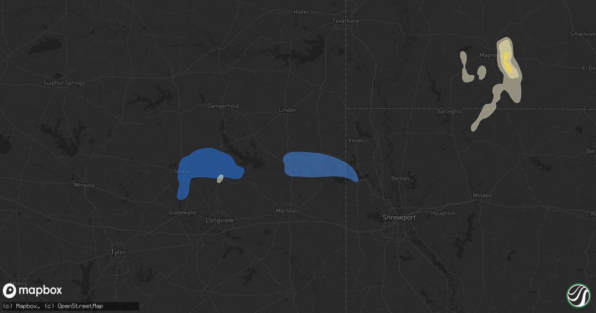 Hail map in Jefferson, TX on December 28, 2024