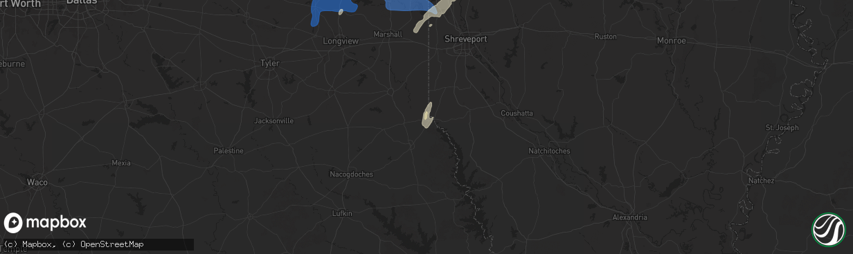 Hail map in Joaquin, TX on December 28, 2024