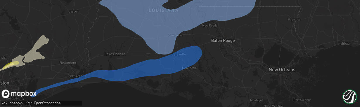 Hail map in Lafayette, LA on December 28, 2024