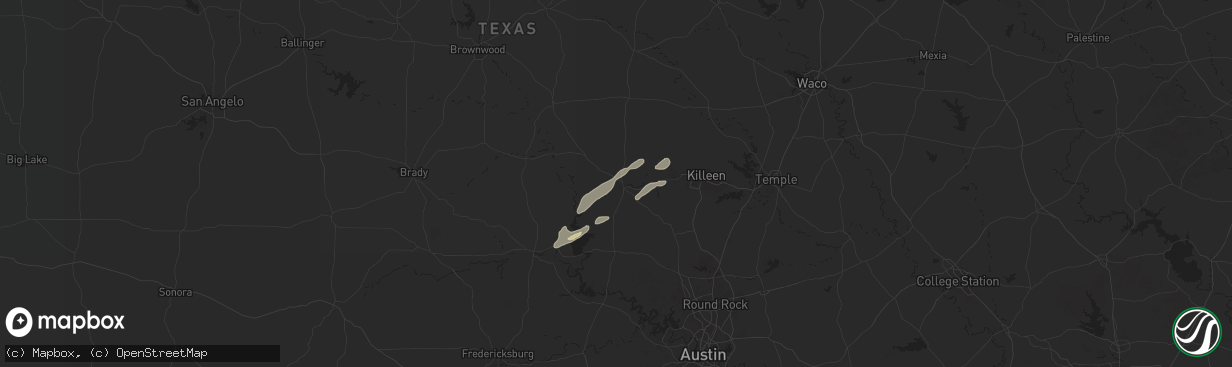 Hail map in Lampasas, TX on December 28, 2024