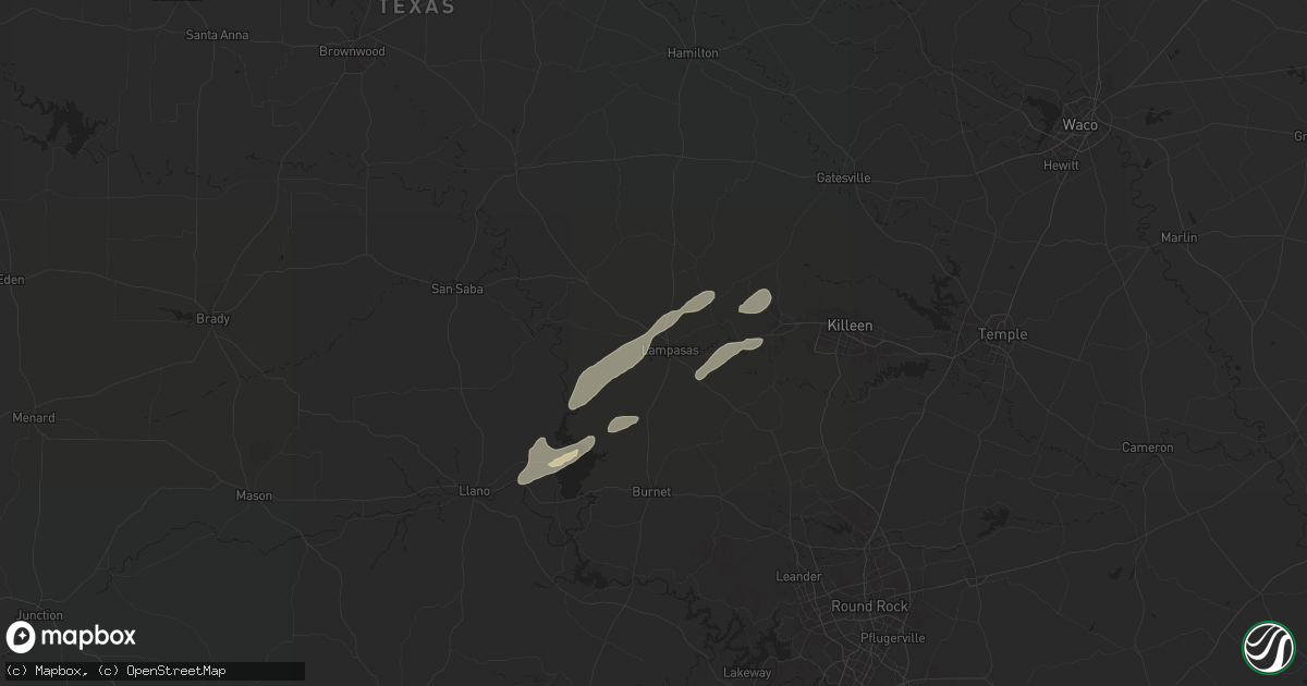 Hail map in Lampasas, TX on December 28, 2024