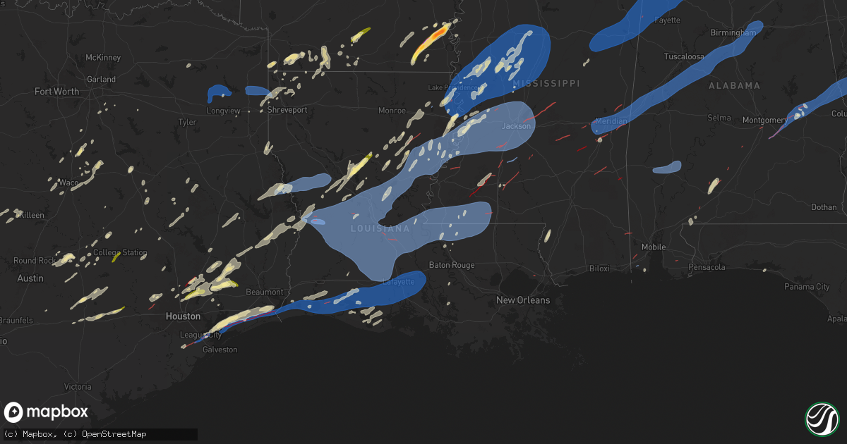 Hail map in Louisiana on December 28, 2024