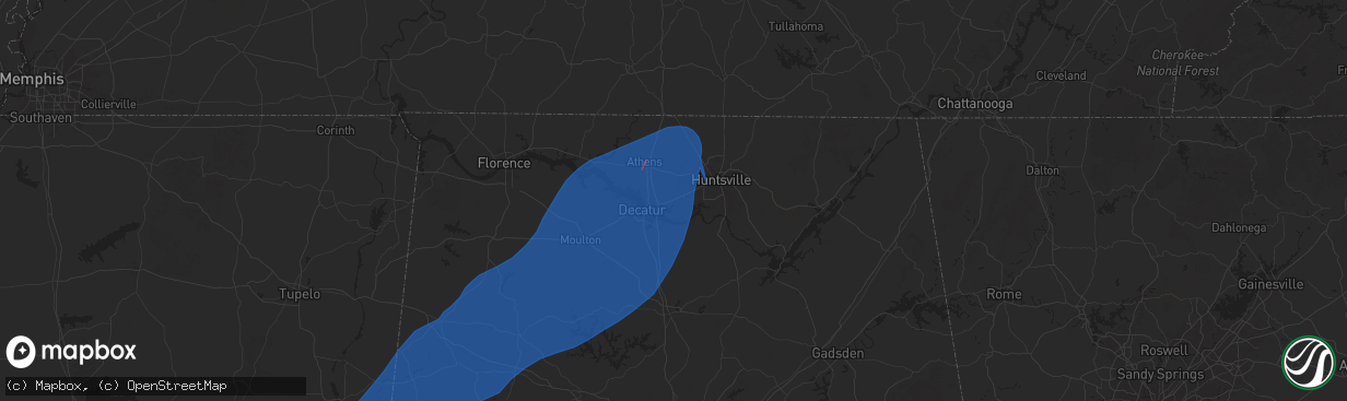 Hail map in Madison, AL on December 28, 2024