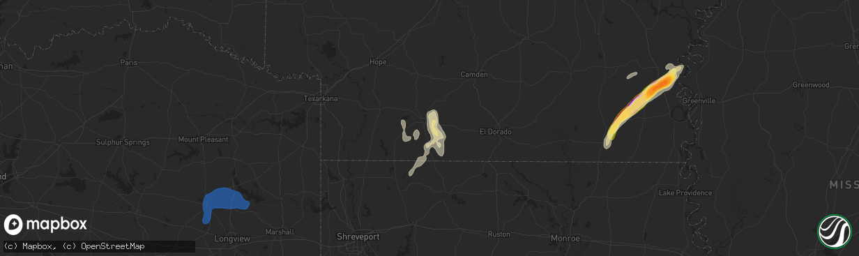 Hail map in Magnolia, AR on December 28, 2024