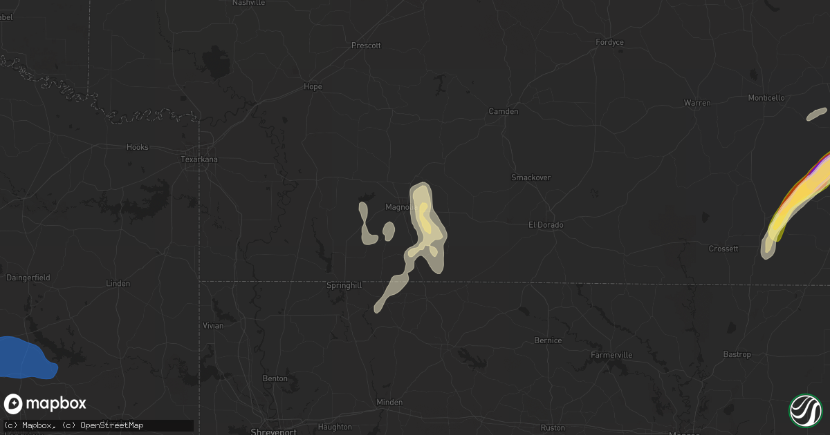 Hail map in Magnolia, AR on December 28, 2024