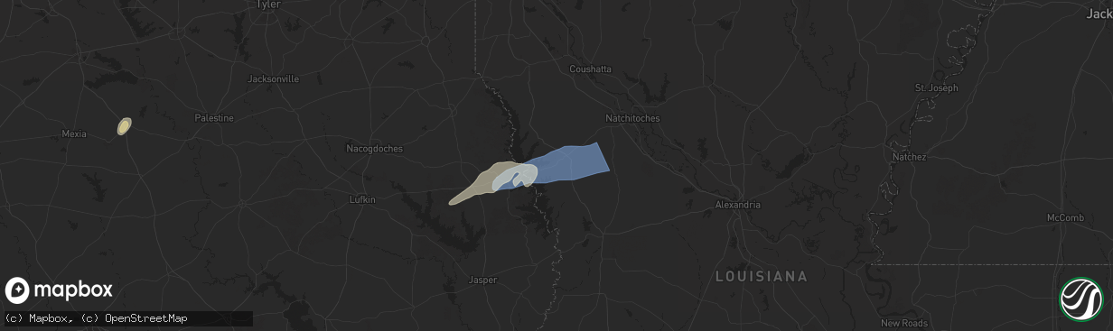 Hail map in Many, LA on December 28, 2024