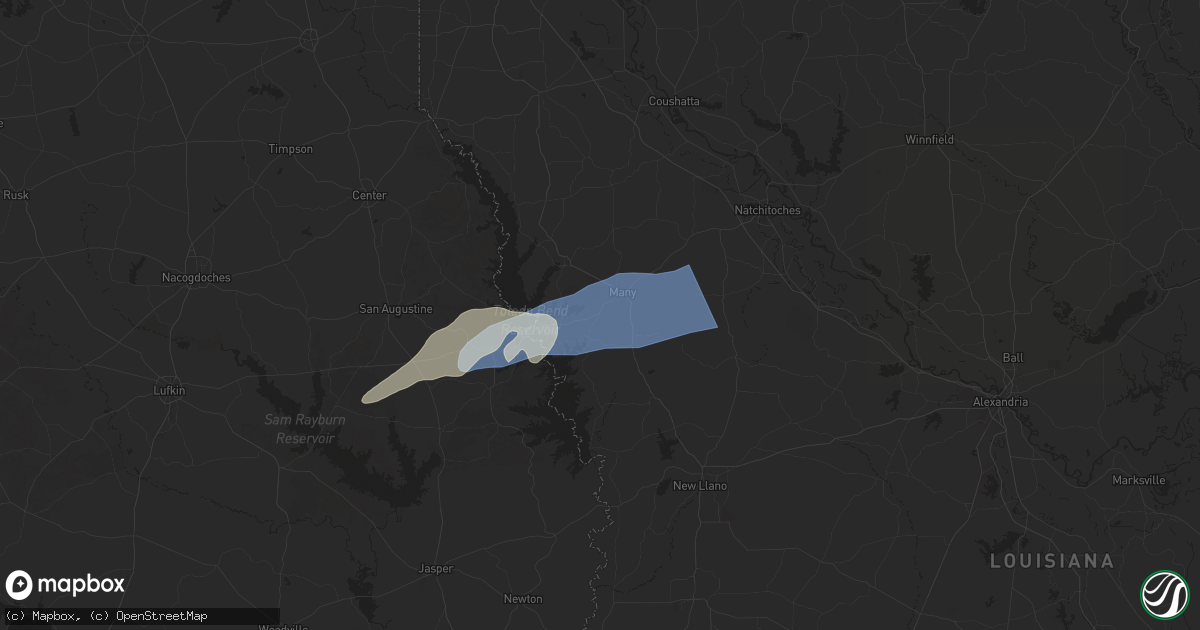 Hail map in Many, LA on December 28, 2024