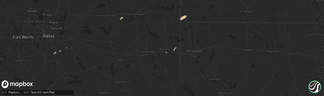 Hail map in Marshall, TX on December 28, 2024