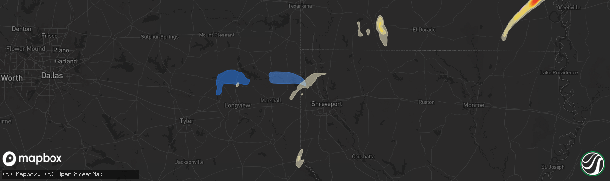 Hail map in Mooringsport, LA on December 28, 2024