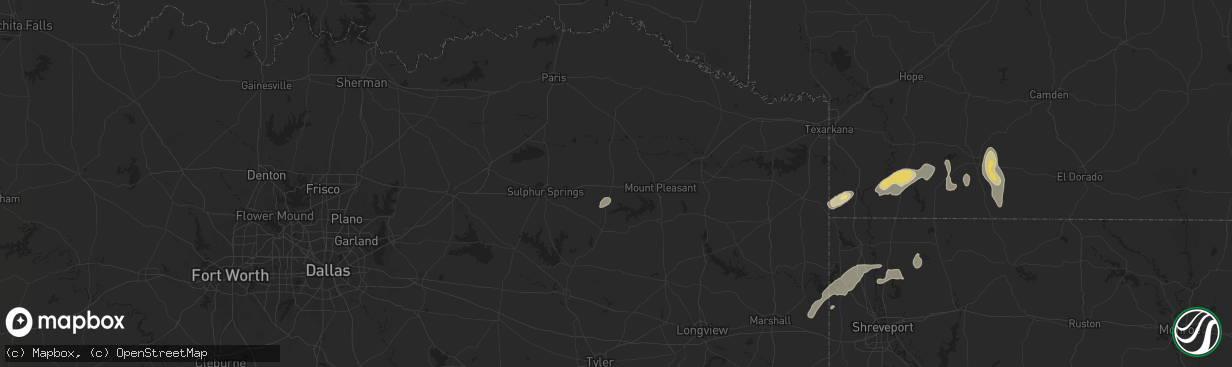 Hail map in Mount Vernon, TX on December 28, 2024