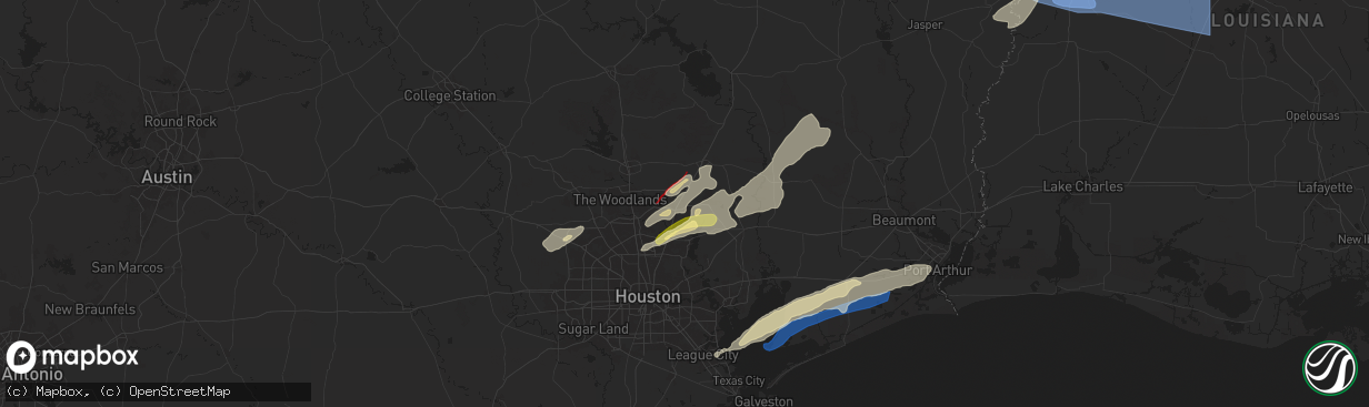 Hail map in New Caney, TX on December 28, 2024