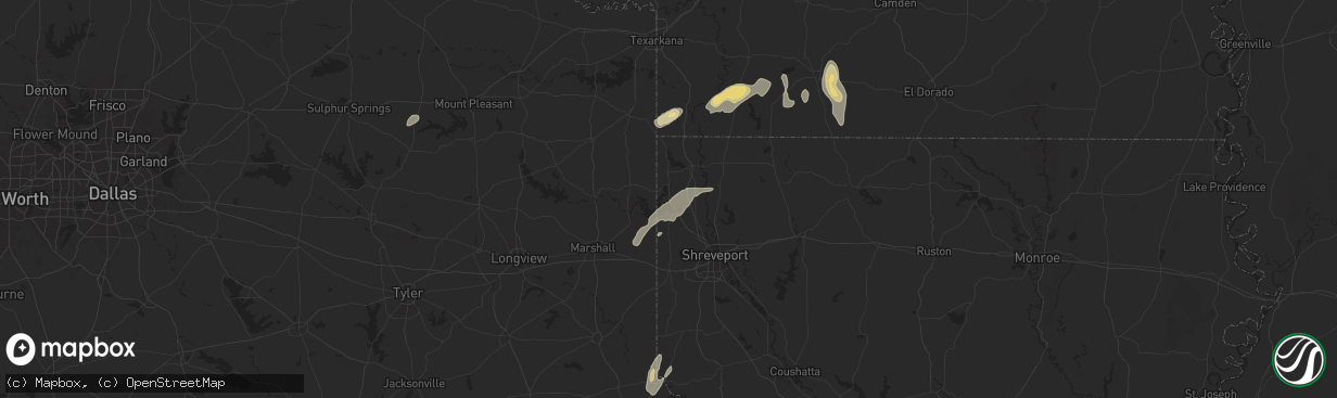 Hail map in Oil City, LA on December 28, 2024