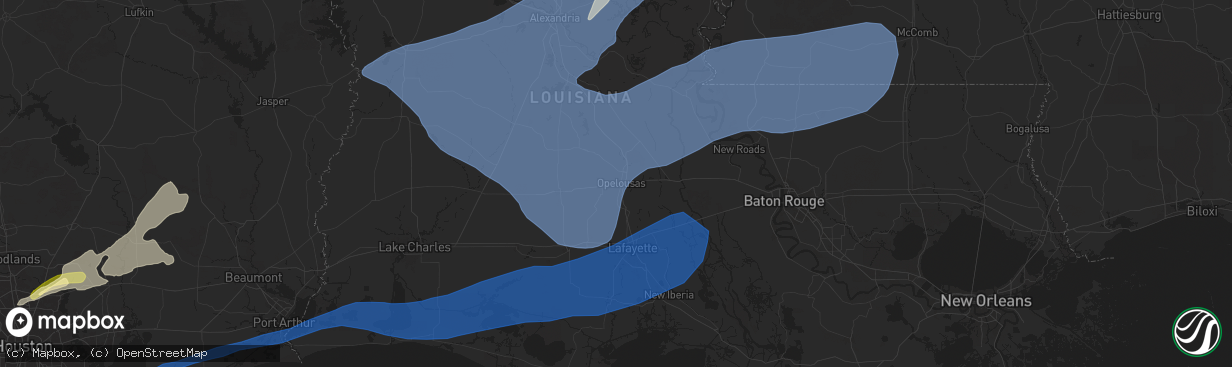 Hail map in Opelousas, LA on December 28, 2024