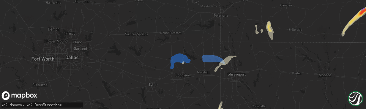 Hail map in Ore City, TX on December 28, 2024