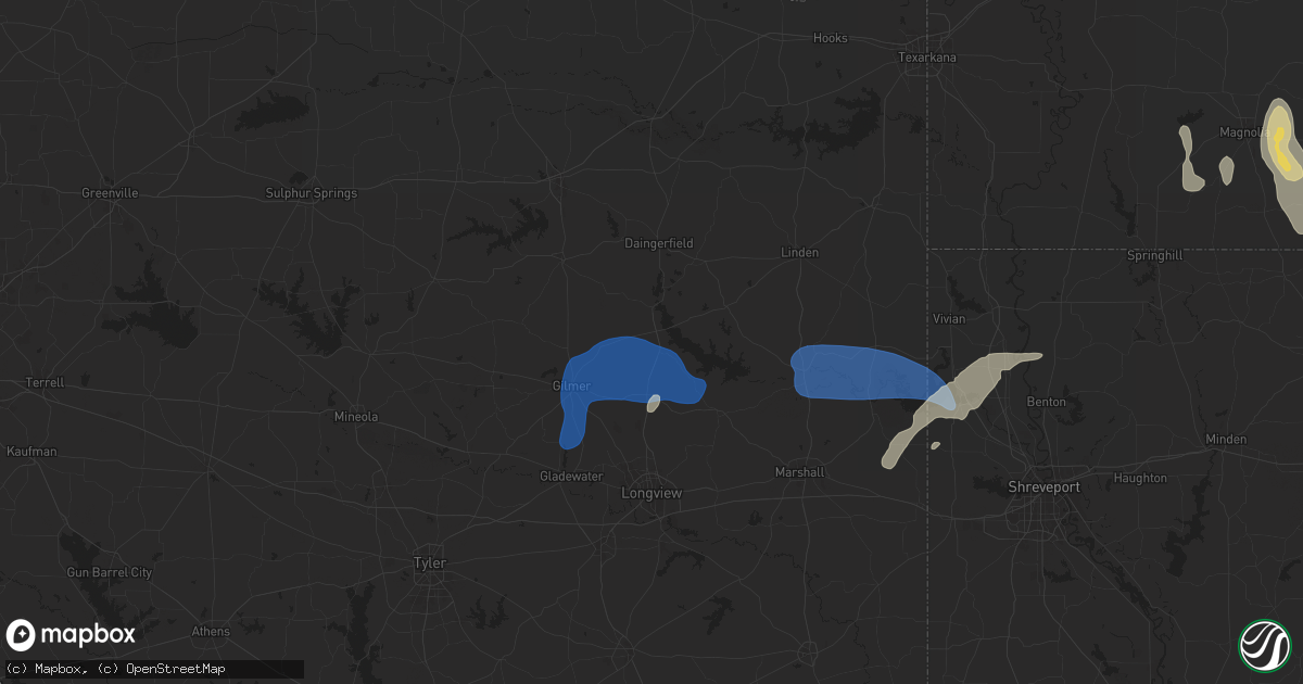 Hail map in Ore City, TX on December 28, 2024