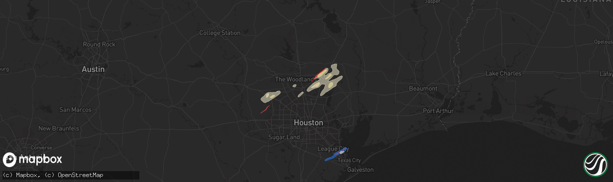 Hail map in Spring, TX on December 28, 2024