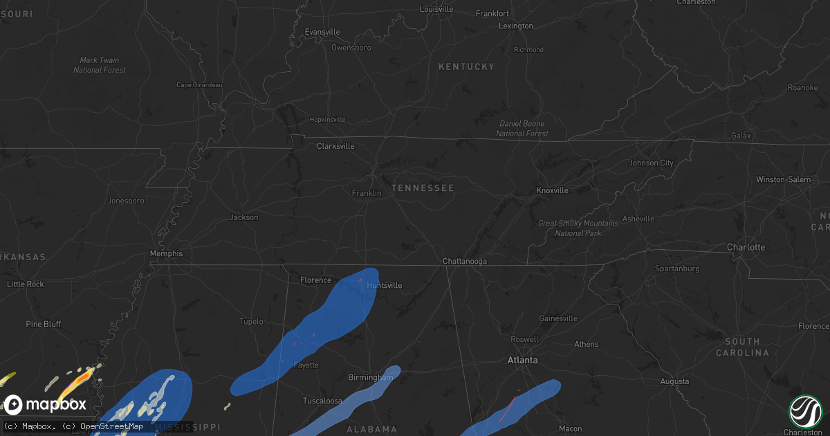 Hail map in Tennessee on December 28, 2024