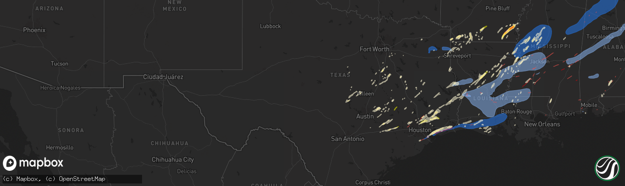 Hail map in Texas on December 28, 2024