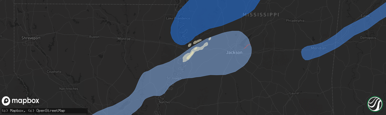 Hail map in Vicksburg, MS on December 28, 2024