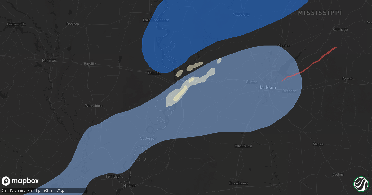 Hail map in Vicksburg, MS on December 28, 2024