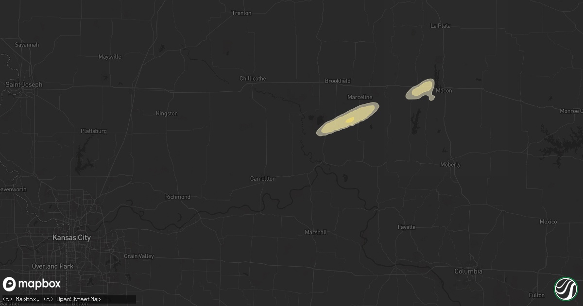 Hail map in Bosworth, MO on December 28, 2025