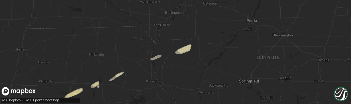Hail map in Bowen, IL on December 28, 2025