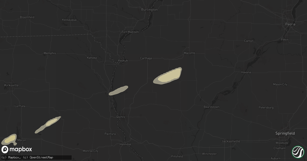 Hail map in Bowen, IL on December 28, 2025