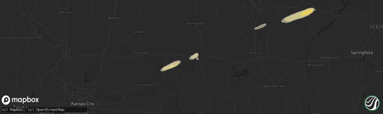 Hail map in Callao, MO on December 28, 2025