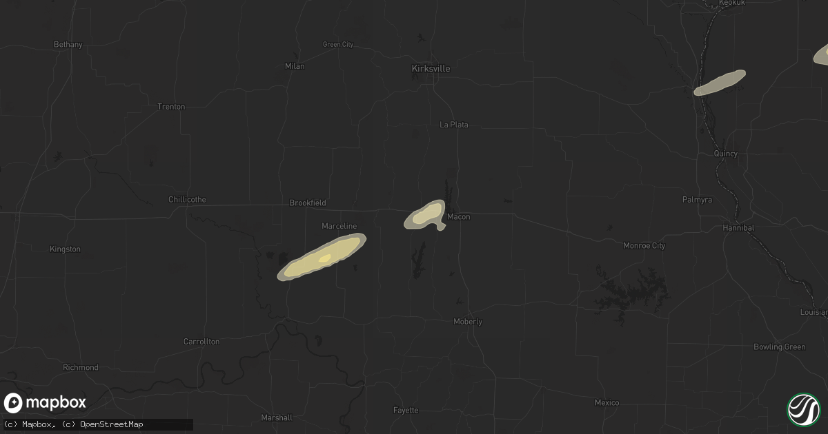 Hail map in Callao, MO on December 28, 2025