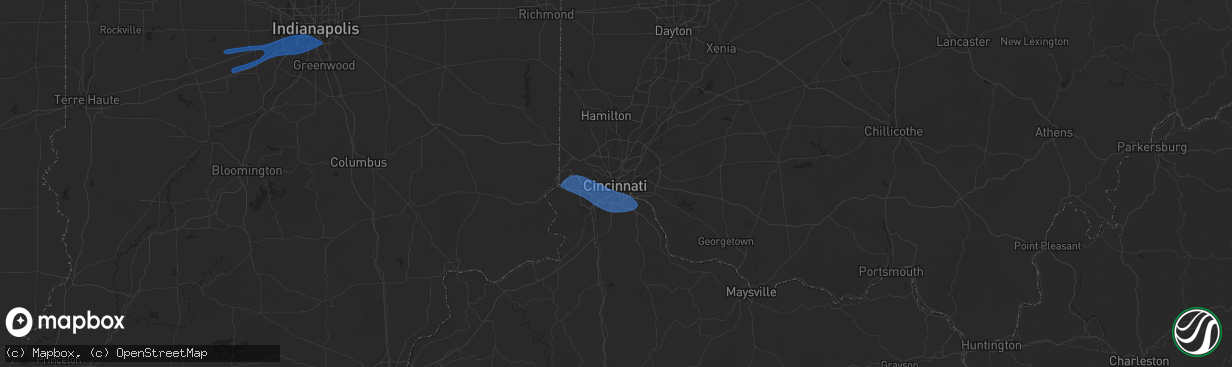 Hail map in Cincinnati, OH on December 28, 2025