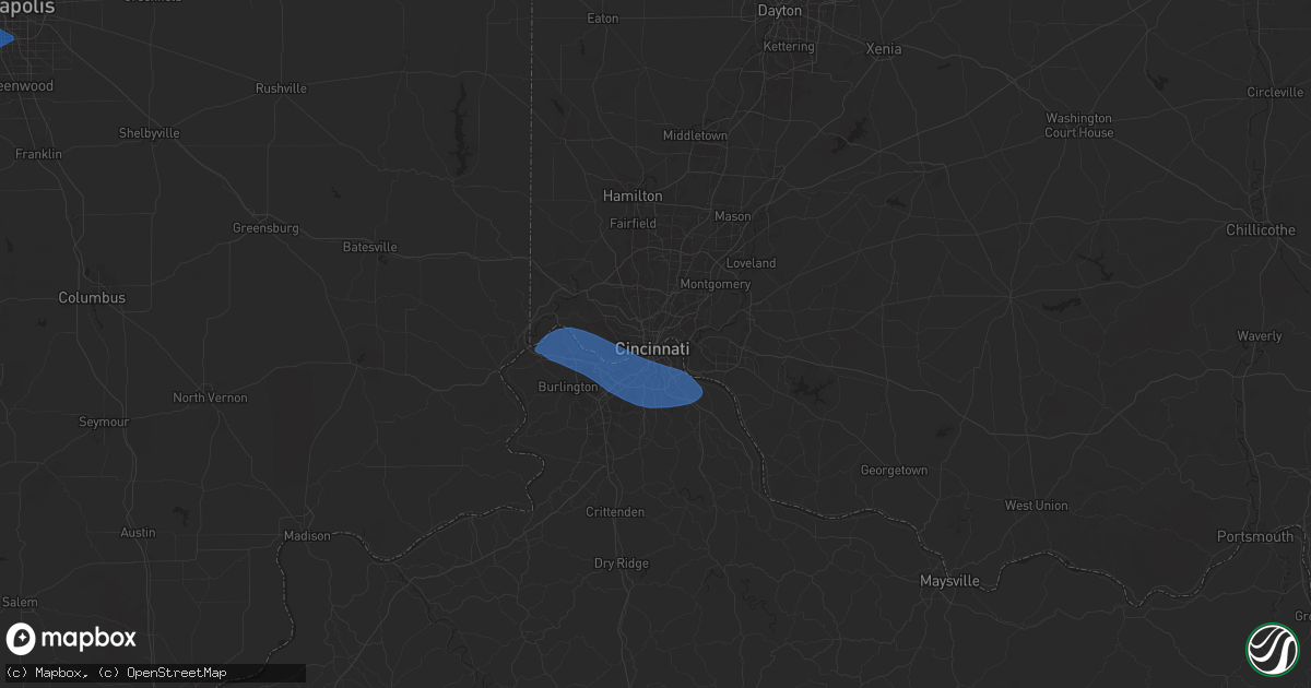 Hail map in Cincinnati, OH on December 28, 2025