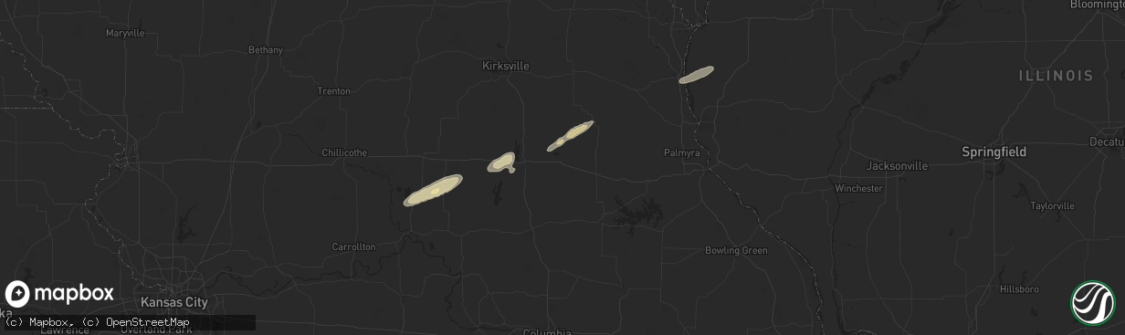 Hail map in Clarence, MO on December 28, 2025
