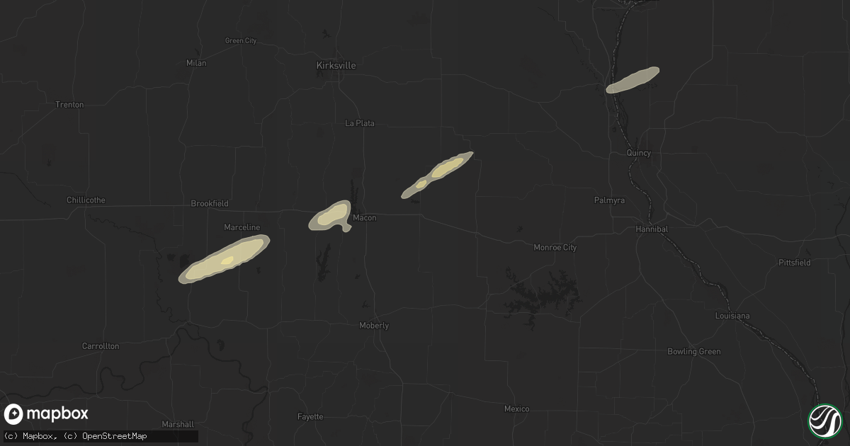 Hail map in Clarence, MO on December 28, 2025