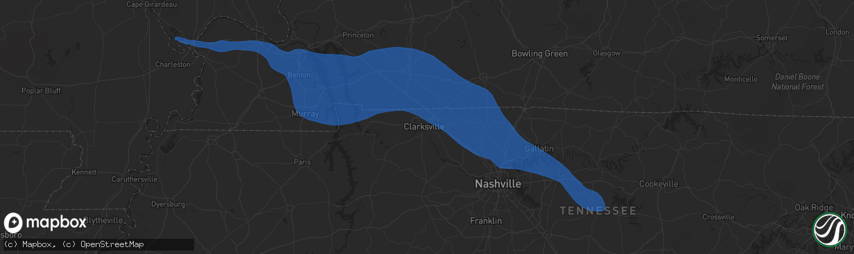 Hail map in Clarksville, TN on December 28, 2025